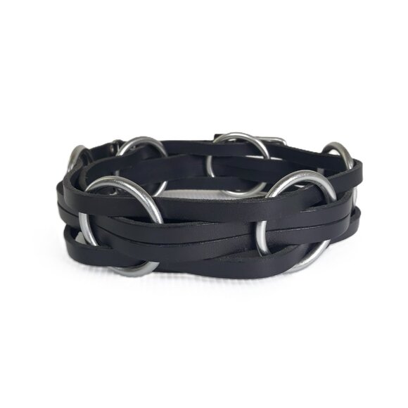 Lauren Ralph Lauren Black Woven O-Ring Leather Belt S Equestrian Boho Western